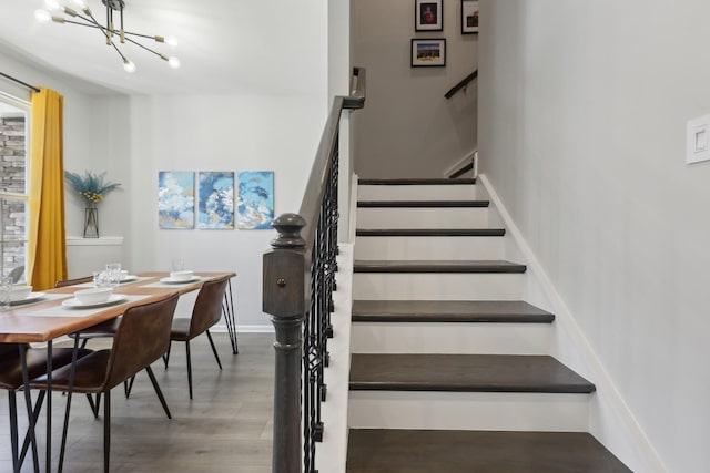 3225 Brookberry Ln, Murfreesboro, TN 37129 - stairs featuring a chandelier and wood finished floors