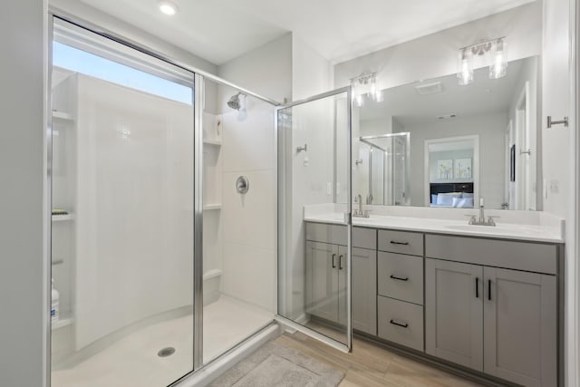 3225 Brookberry Ln, Murfreesboro, TN 37129 - full bath with a stall shower, double vanity, wood finished floors, and connected bathroom