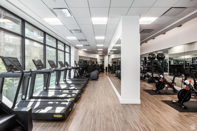 2417 W High Mountain Rd Unit 2109, Park City, UT 84098 - exercise room featuring a paneled ceiling and hardwood / wood-style floors
