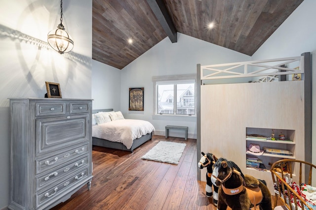 bedroom with dark wood-style flooring, baseboards, and recessed lighting