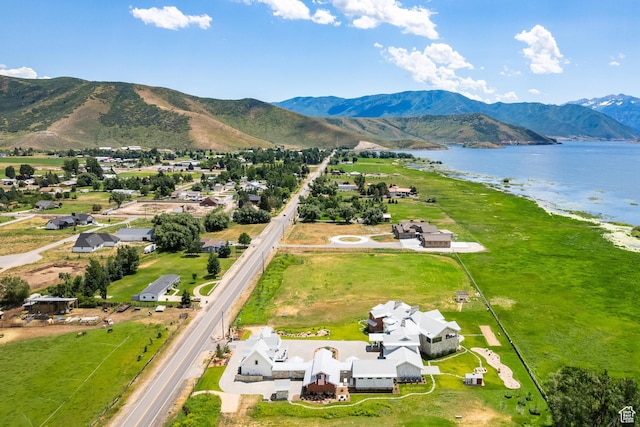 aerial view of a water and mountain view