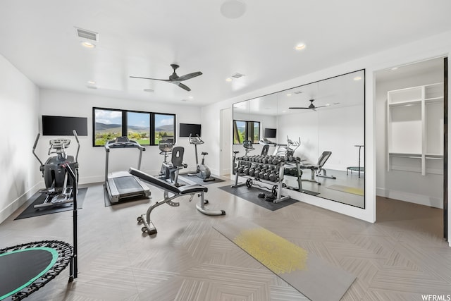 gym with ceiling fan