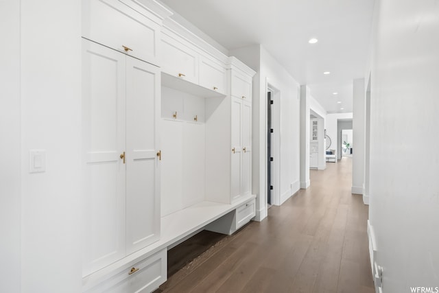 mudroom featuring dark hardwood / wood-style floors