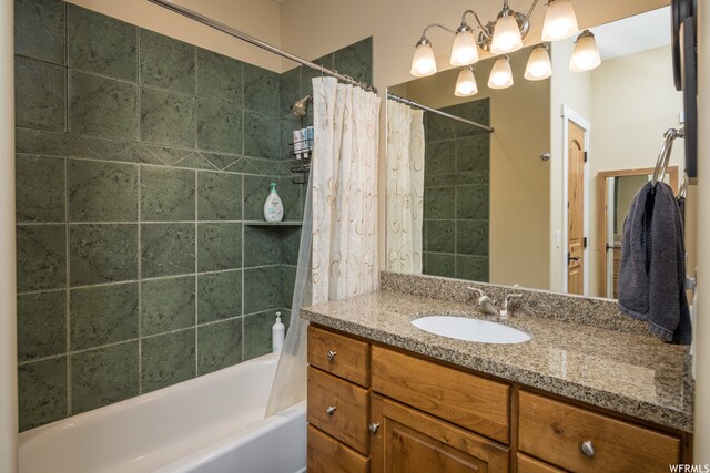 487 Kiva Dr, Moab, UT 84532 - bathroom with shower / bath combination with curtain and oversized vanity