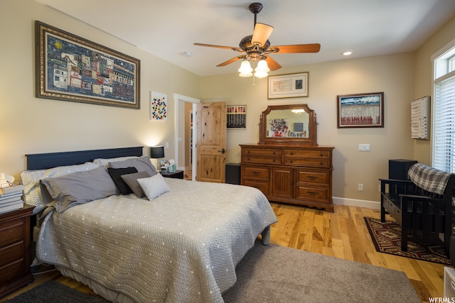 487 Kiva Dr, Moab, UT 84532 - bedroom with ceiling fan and light hardwood / wood-style flooring