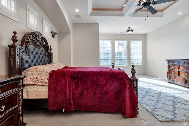 carpeted bedroom featuring crown molding