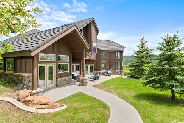 4159 Moose Hollow Rd, Park City, UT 84098 - back of house with french doors, an outdoor hangout area, a yard, and a patio
