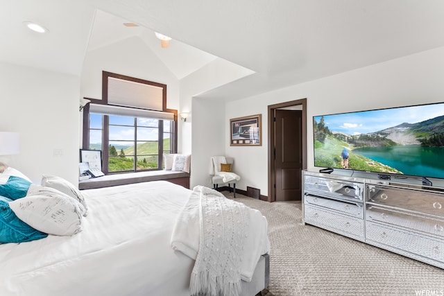4159 Moose Hollow Rd, Park City, UT 84098 - bedroom with light carpet, a water view, and vaulted ceiling