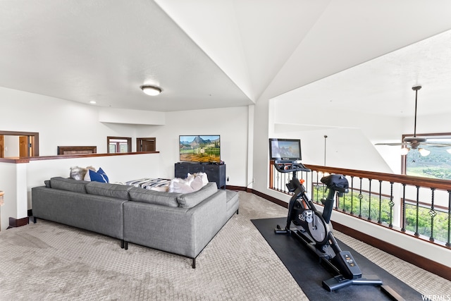 4159 Moose Hollow Rd, Park City, UT 84098 - carpeted living room with ceiling fan and vaulted ceiling