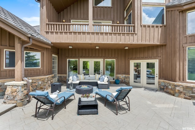 4159 Moose Hollow Rd, Park City, UT 84098 - view of terrace featuring a balcony, an outdoor living space, and french doors