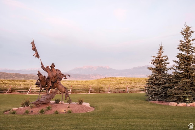view of yard featuring a mountain view and a view of rural / pastoral area