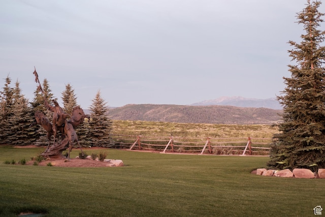 view of yard with a mountain view and a view of rural / pastoral area