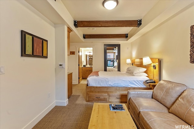 1456 Newpark Blvd Unit 422, Park City, UT 84098 - bedroom featuring light carpet and beam ceiling