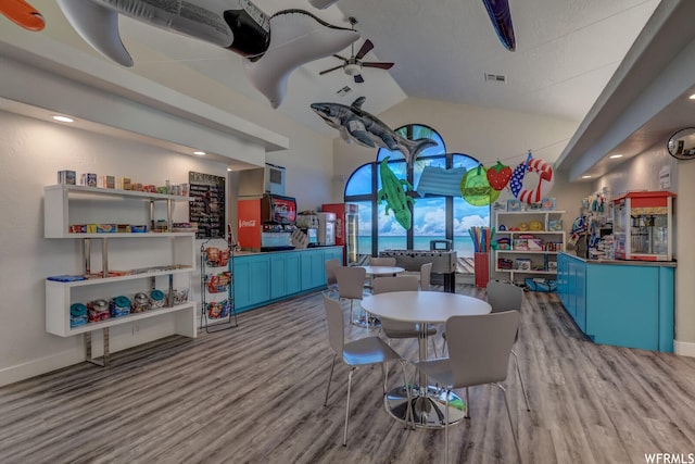1845 W Canyon Dr Unit 304, St George, UT 84770 - dining area with ceiling fan, light hardwood / wood-style flooring, and high vaulted ceiling