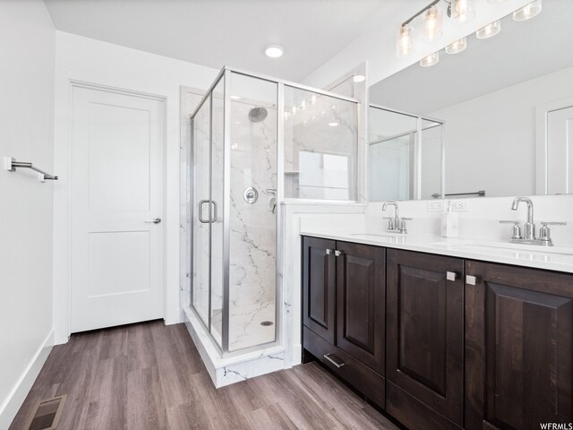 1960 W Jaydin Way Unit 2, West Haven, UT 84401 - bathroom with an enclosed shower, hardwood / wood-style floors, oversized vanity, and dual sinks