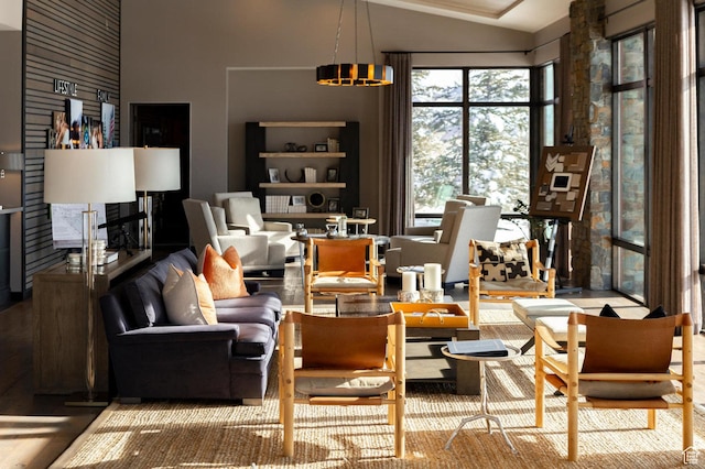 8139 N Sunrise Loop, Park City, UT 84098 - interior space with lofted ceiling and a notable chandelier