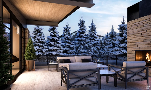 7932 Red Tail Ct, Park City, UT 84060 - snow covered patio featuring an outdoor living space with a fireplace