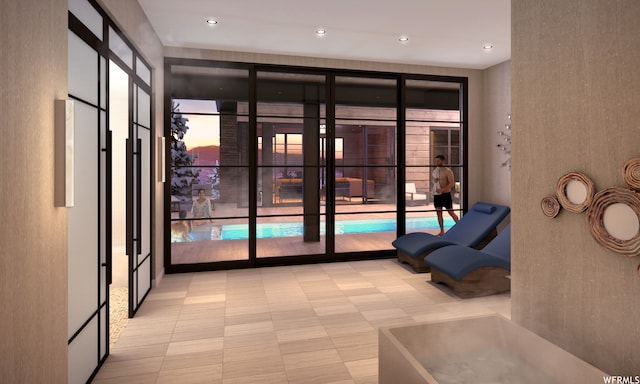 7932 Red Tail Ct, Park City, UT 84060 - doorway to outside featuring light tile patterned floors and expansive windows