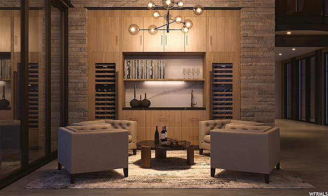 7932 Red Tail Ct, Park City, UT 84060 - wine area with dark hardwood / wood-style flooring and a notable chandelier