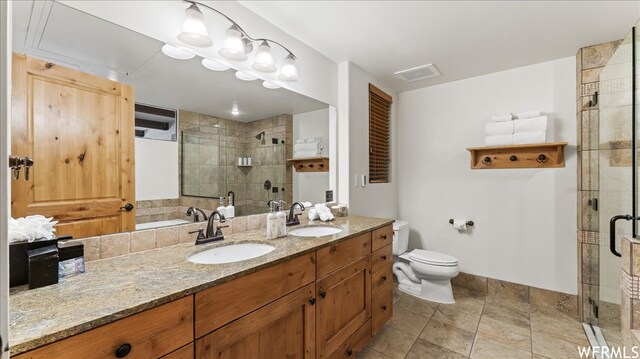 1476 Newpark Blvd Unit 204, Park City, UT 84098 - bathroom with an enclosed shower, toilet, dual vanity, and tile flooring