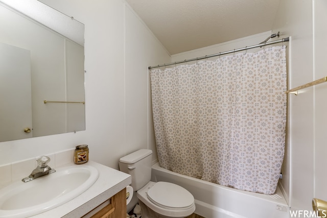 29665 N 9000 E, Fairview, UT 84629 - full bathroom with shower / tub combo, toilet, a textured ceiling, and vanity