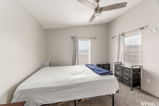 29665 N 9000 E, Fairview, UT 84629 - bedroom featuring vaulted ceiling, light colored carpet, and ceiling fan