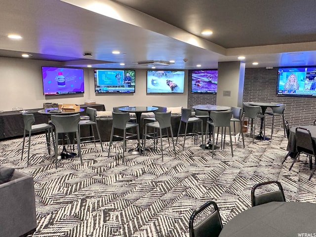 909 W Peace Tree Trl Unit 601, Heber City, UT 84032 - carpeted cinema room featuring brick wall and recessed lighting