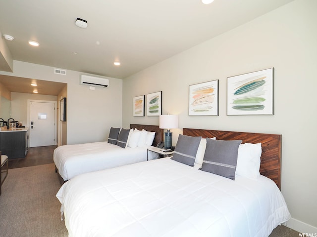 909 W Peace Tree Trl Unit 601, Heber City, UT 84032 - bedroom with recessed lighting, visible vents, dark wood-style flooring, and a wall mounted AC