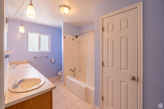 49 E 400 S, Monticello, UT 84535 - bathroom with tile patterned floors, toilet, double vanity, and shower / bath combo