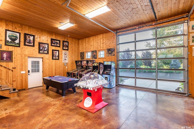 2085 W Midway Ln, Heber City, UT 84032 - game room featuring concrete floors, wooden ceiling, and plenty of natural light