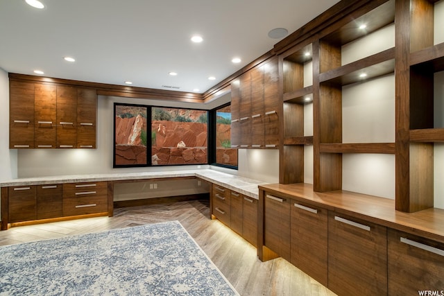 854 W Tawgoo Ct, Ivins, UT 84738 - unfurnished office featuring recessed lighting, visible vents, built in desk, and parquet flooring