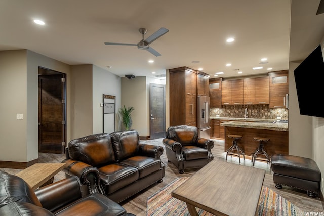 854 W Tawgoo Ct, Ivins, UT 84738 - living room featuring baseboards, a ceiling fan, and recessed lighting