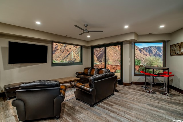 854 W Tawgoo Ct, Ivins, UT 84738 - home theater with a ceiling fan, recessed lighting, baseboards, and wood finished floors