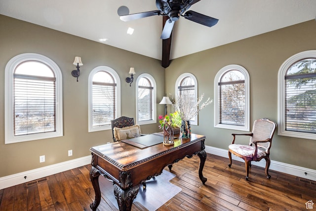 3626 E Granite Bench Ln S, Sandy, UT 84092 - office space featuring dark hardwood / wood-style flooring, ceiling fan, and plenty of natural light