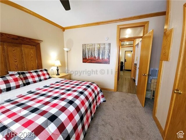 223 Hunter Ridge Rd Unit A202, Brian Head, UT 84719 - carpeted bedroom with ceiling fan and crown molding
