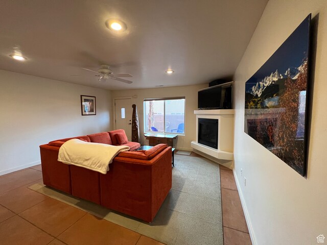3764 Prickly Pear Cir Unit 2-A8, Moab, UT 84532 - living room featuring light tile patterned flooring and ceiling fan