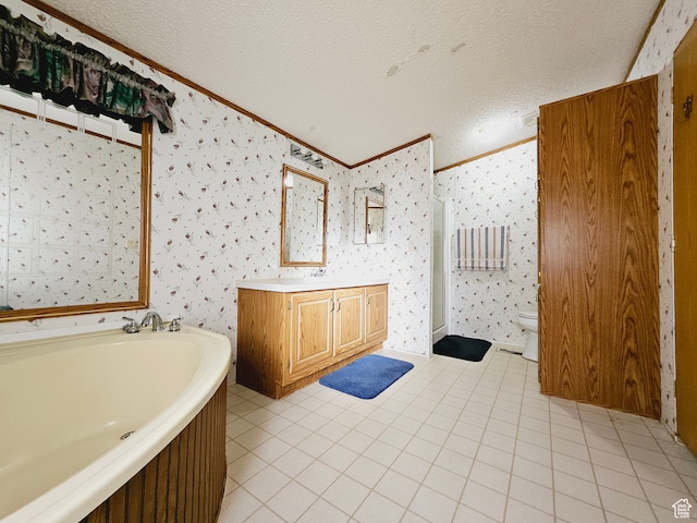3628 E 3750 S, Ballard, UT 84066 - bathroom featuring a tub, crown molding, vanity, and a textured ceiling