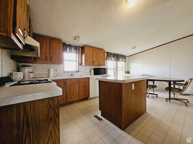 3628 E 3750 S, Ballard, UT 84066 - kitchen with white dishwasher, a kitchen island, sink, and a textured ceiling