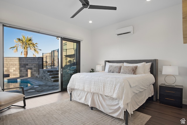 1560 W Torrey Pines Rd, Hurricane, UT 84737 - bedroom with ceiling fan, a wall mounted AC, access to outside, and wood-type flooring