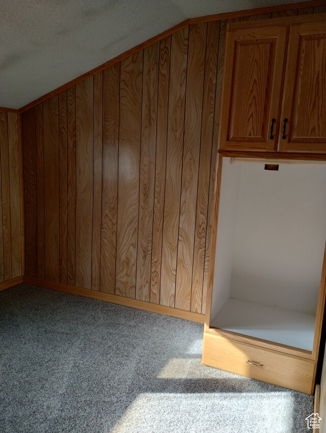182 E 9000 S, Sandy, UT 84070 - empty room featuring lofted ceiling, wooden walls, and carpet
