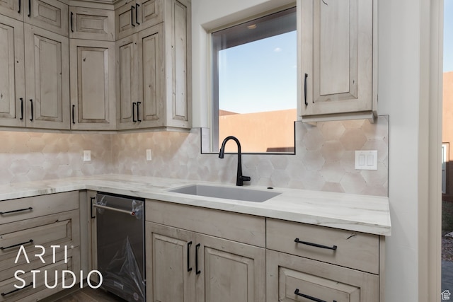 3209 S Dyami Vw Unit 11, Hurricane, UT 84737 - kitchen with sink, plenty of natural light, dishwasher, backsplash, and light stone countertops