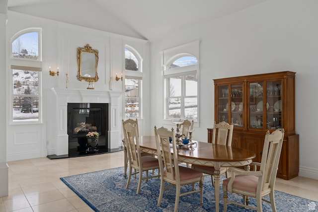 380 S Lindsay Spring Rd, Heber City, UT 84032 - tiled dining room featuring high vaulted ceiling and a high end fireplace