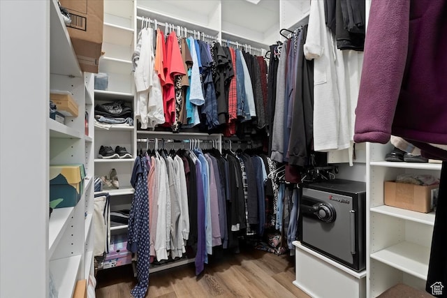 spacious closet featuring light hardwood / wood-style flooring