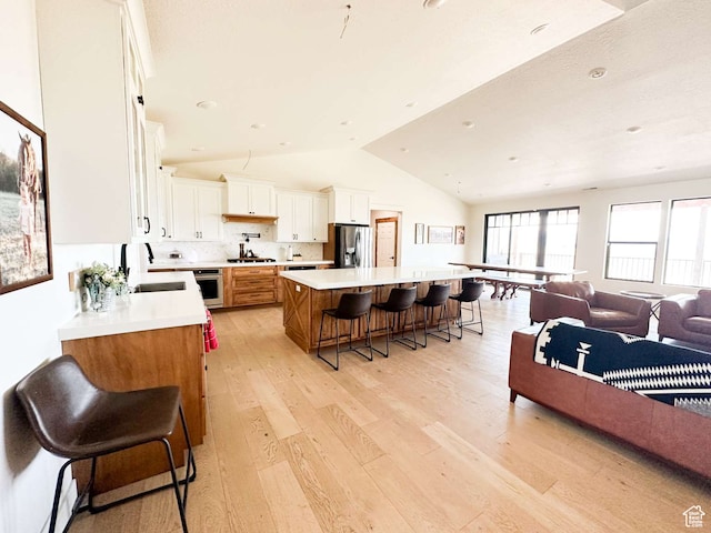 3213 N 4900 W, Malad City, ID 83252 - living room featuring light hardwood / wood-style floors, sink, and lofted ceiling