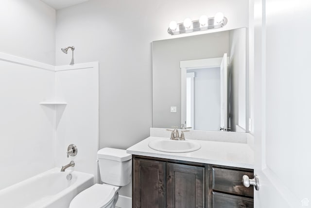 full bathroom with oversized vanity, toilet, and shower / bathing tub combination