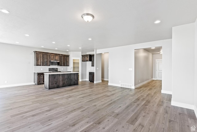 unfurnished living room with light hardwood / wood-style floors and sink