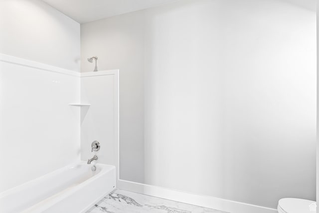 bathroom with shower / bathing tub combination, tile flooring, and toilet