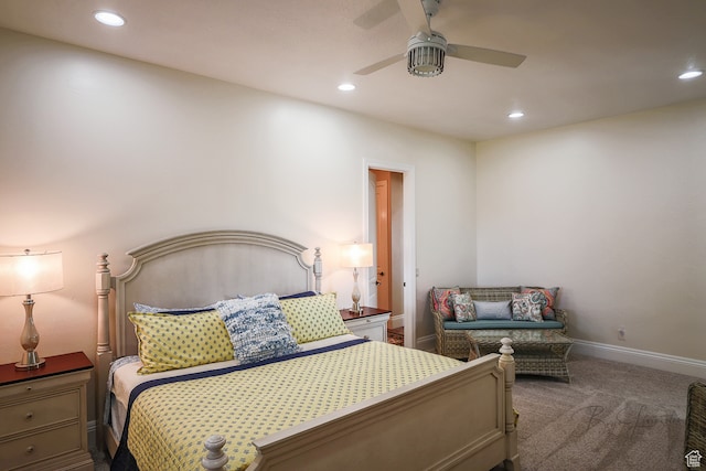 836 E St James Ln, St George, UT 84790 - bedroom with ceiling fan and dark colored carpet