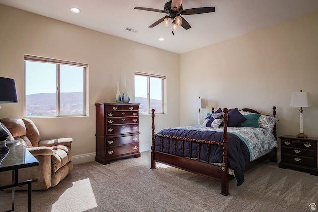 836 E St James Ln, St George, UT 84790 - bedroom with carpet flooring, a mountain view, and ceiling fan