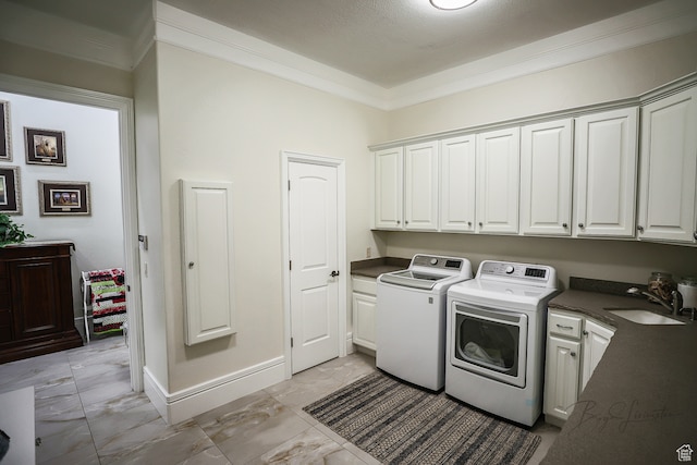 836 E St James Ln, St George, UT 84790 - laundry area with light tile flooring, sink, cabinets, and washer and dryer